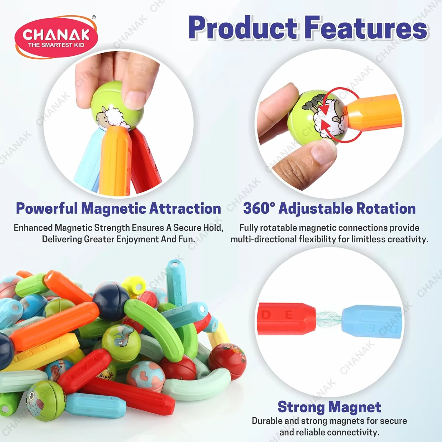 Chanak Magnetic Building Blocks for Kids 3+ Years | 36 Pcs STEM Stick & Ball Montessori Toy – BIS Approved - Image 3