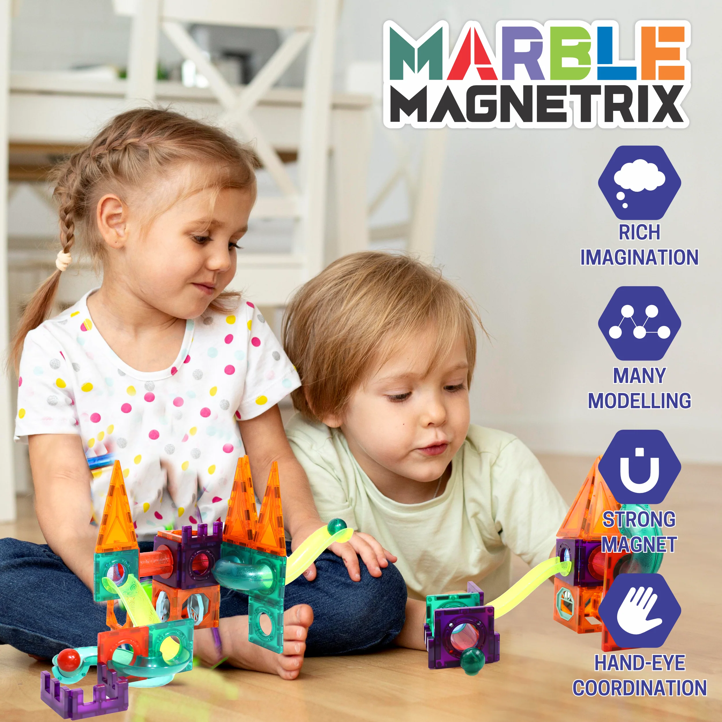 Chanak Magnetic Tiles Building Set for Kids 3+ Years | 28 Pcs STEM Toy with Marble Run, Slides & Balls – BIS Approved - Image 8