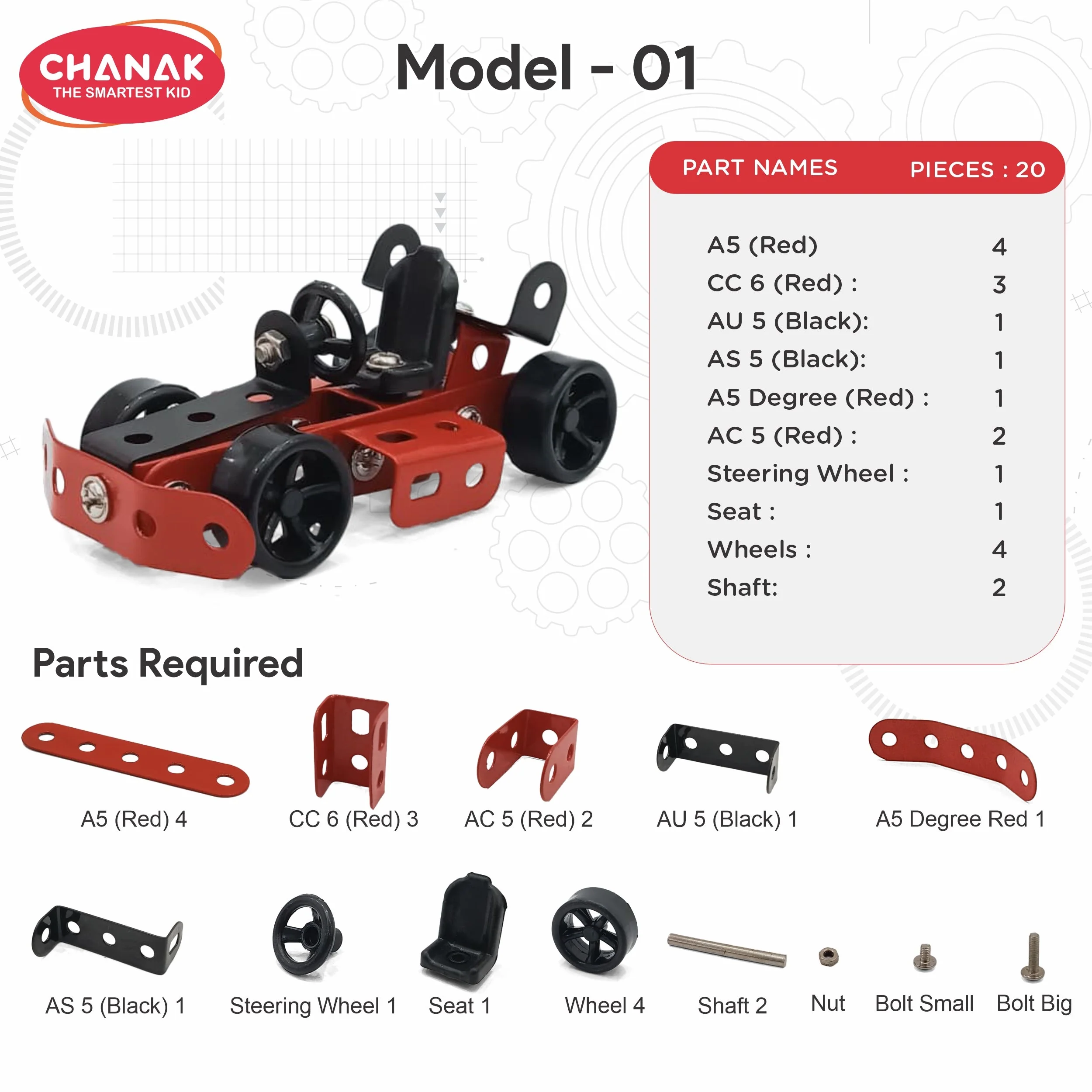 Chanak 50 Pcs STEM Mechanical Vehicle Building Kit for Kids 8+ Years | Engineering Construction Set with Tools – BIS Approved - Image 6