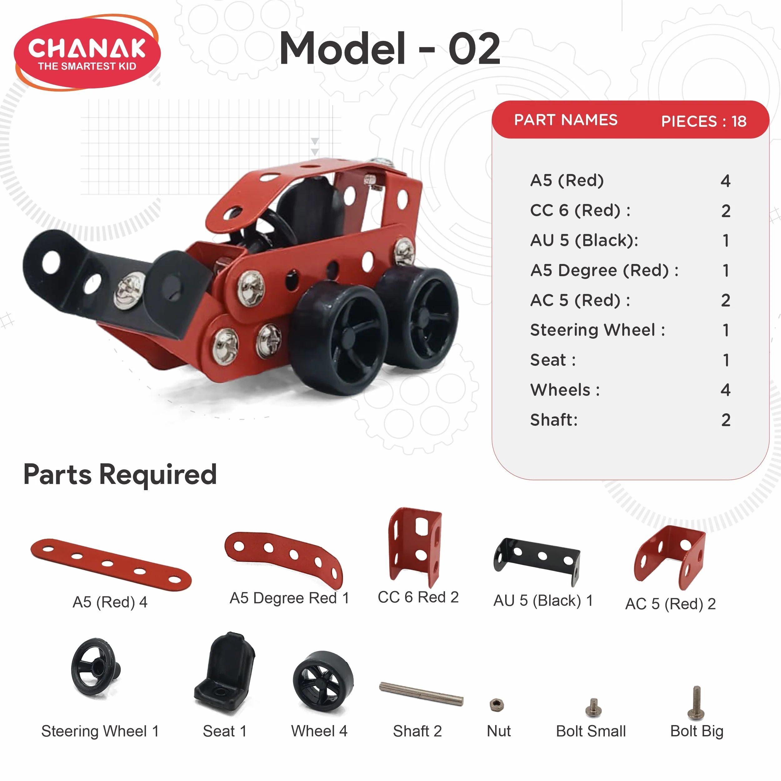 Chanak 50 Pcs STEM Mechanical Vehicle Building Kit for Kids 8+ Years | Engineering Construction Set with Tools – BIS Approved - Image 7