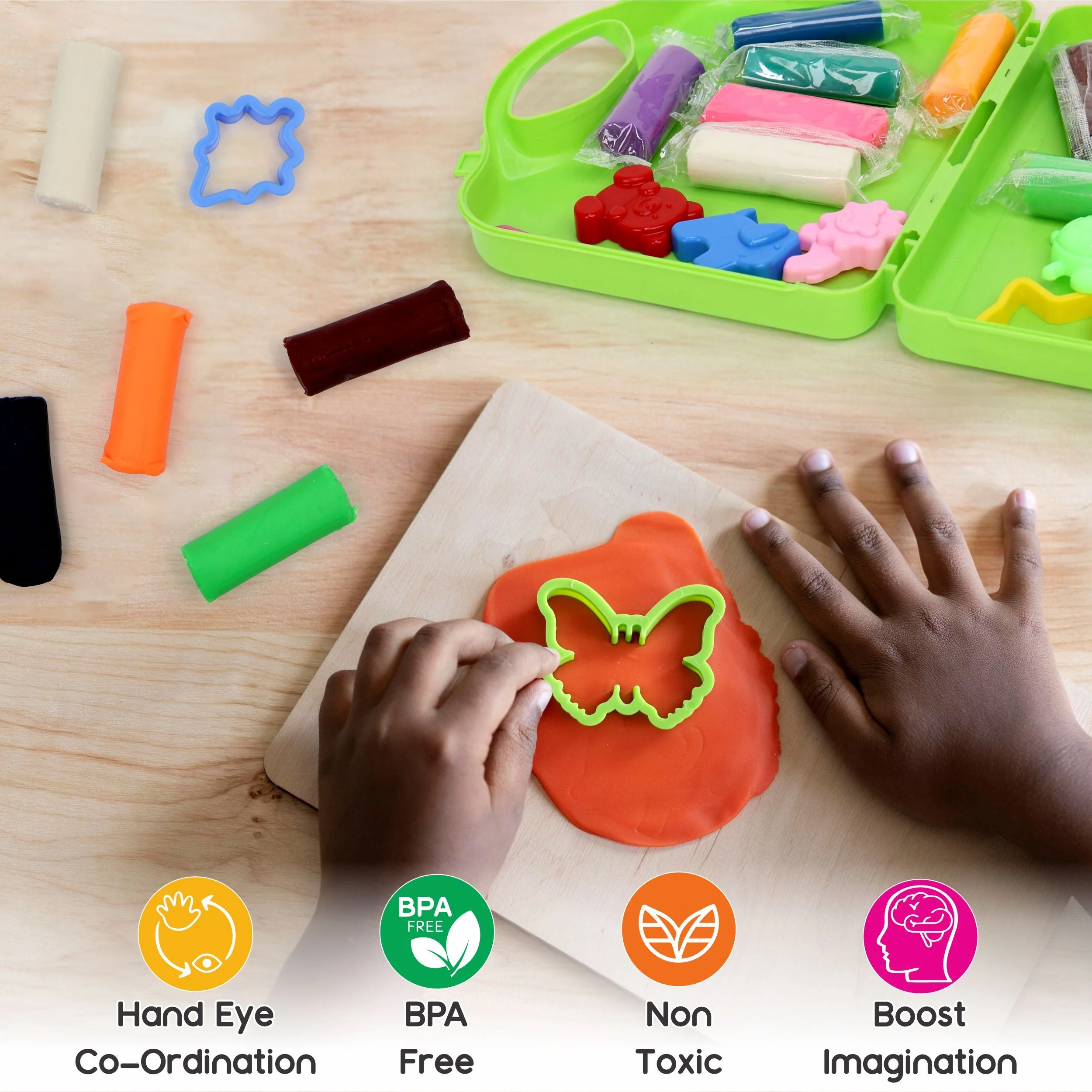 Chanak Play Dough Set for Kids 3+ Years | 10 Colour Non-Toxic Dough with Sculpting Tools & Foldable Suitcase – BIS Approved (Green) - Image 6