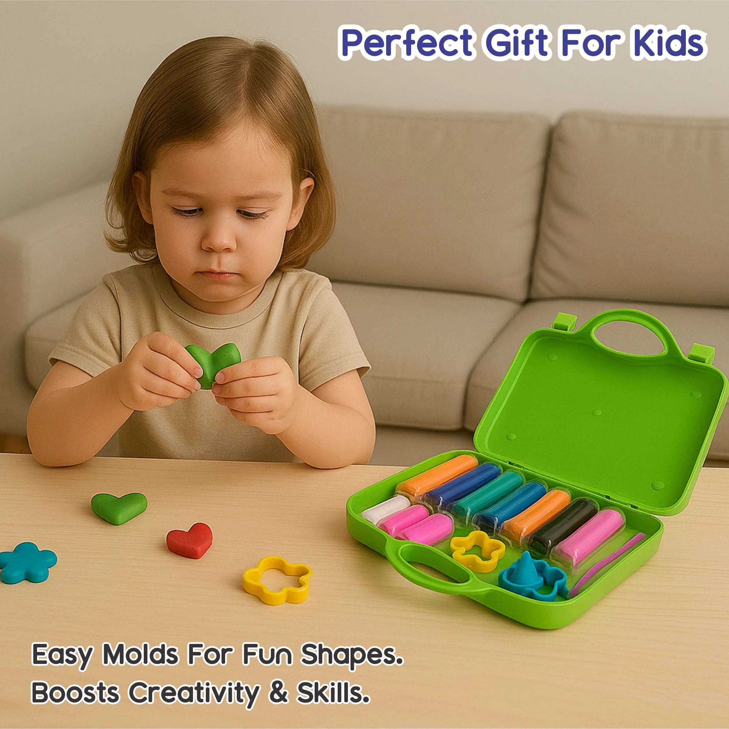 Chanak Play Dough Set for Kids 3+ Years | 10 Colour Non-Toxic Dough with Sculpting Tools & Foldable Suitcase – BIS Approved (Green) - Image 8