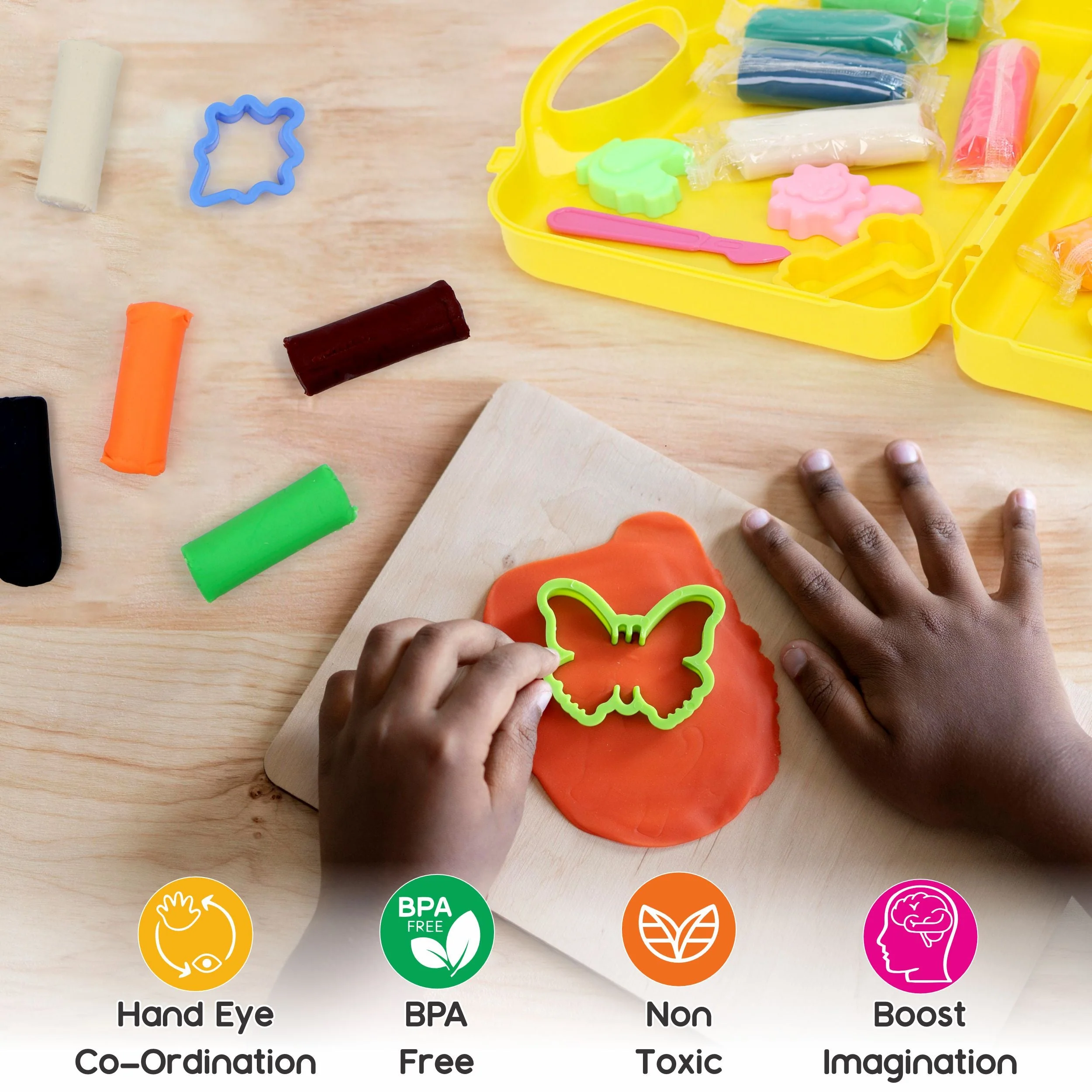Chanak Play Dough Set for Kids 3+ Years | 10 Colour Non-Toxic Dough with Sculpting Tools & Foldable Suitcase – BIS Approved (Yellow) - Image 6