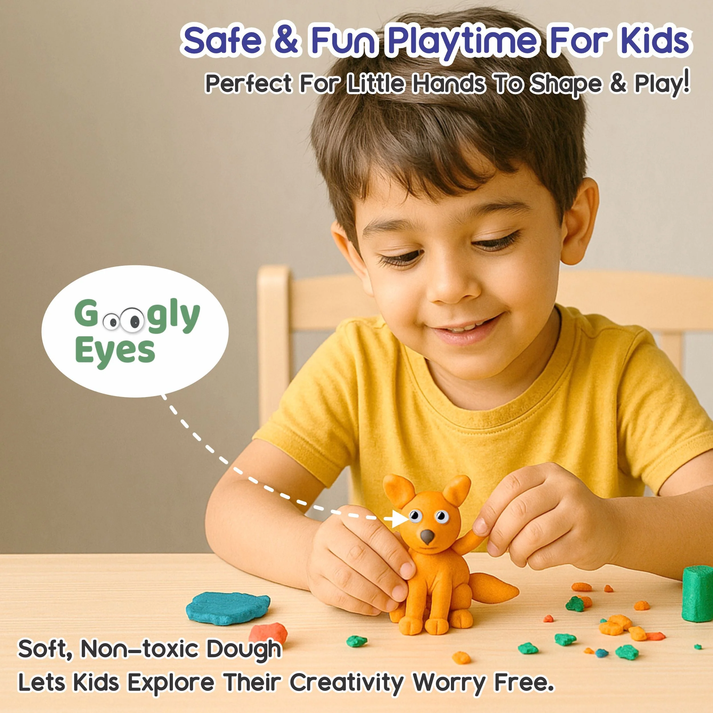 Chanak Play Dough Set for Kids 3+ Years | 10 Colour Non-Toxic Dough with Sculpting Tools & Foldable Suitcase – BIS Approved (Yellow) - Image 7