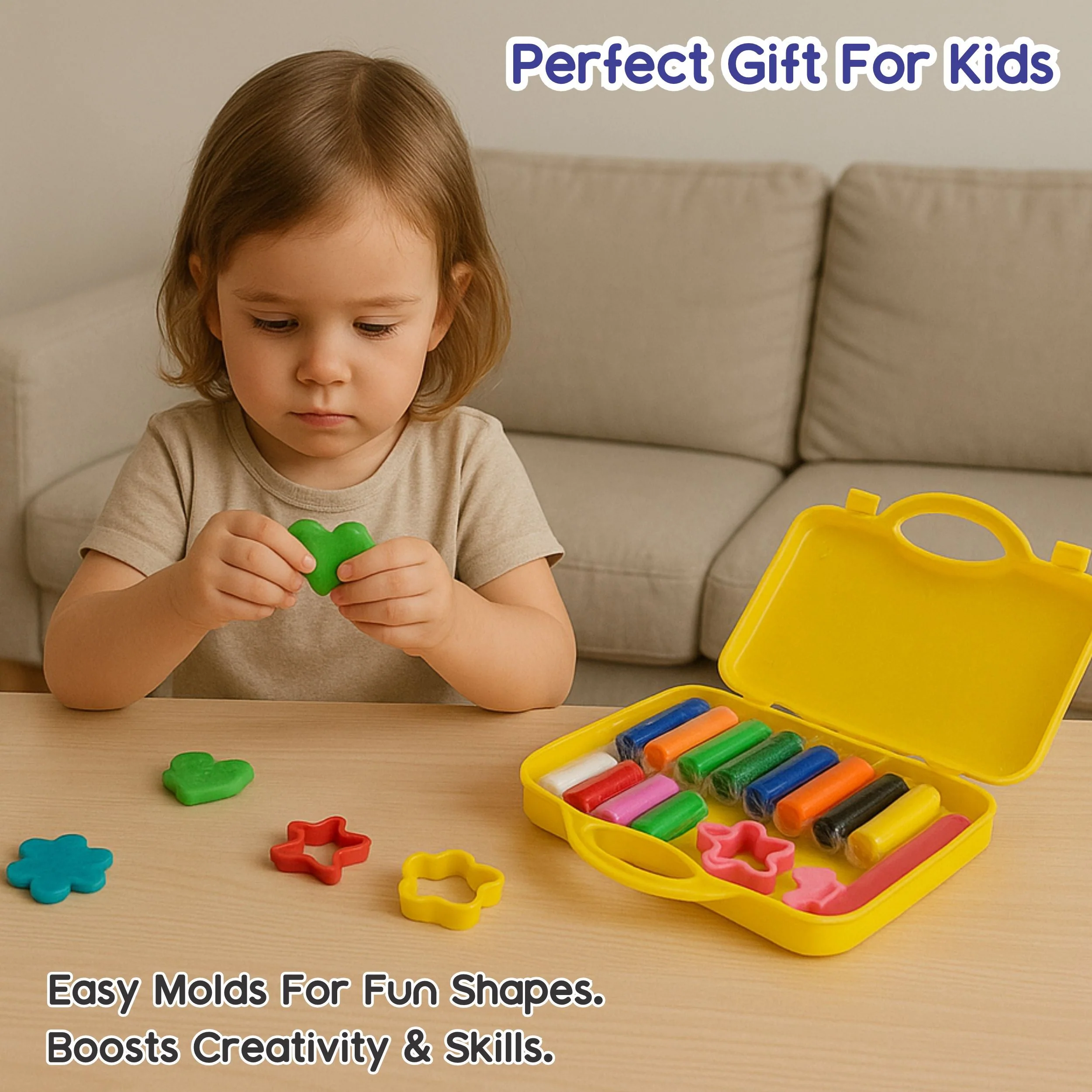 Chanak Play Dough Set for Kids 3+ Years | 10 Colour Non-Toxic Dough with Sculpting Tools & Foldable Suitcase – BIS Approved (Yellow) - Image 8