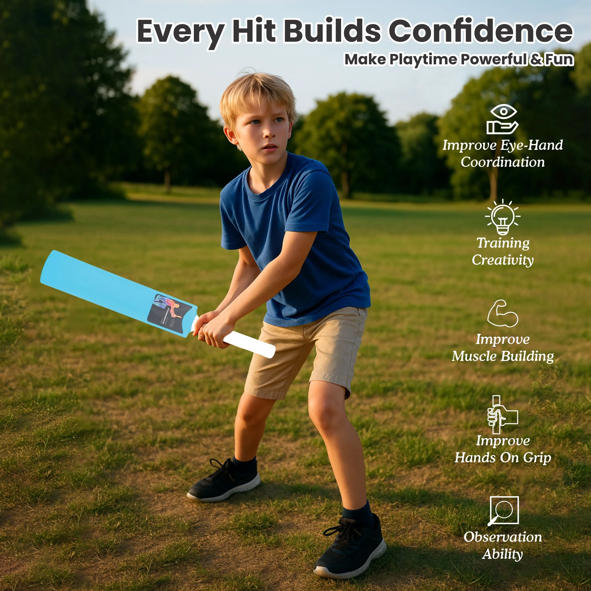 Chanak Small Cricket Turf Bat for Kids 5+ Years | 25.5 Inch Indoor & Outdoor Cricket Bat – BIS Approved (Blue) - Image 6