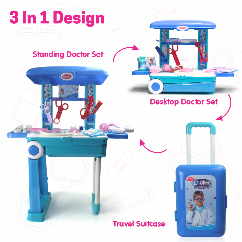 Chanak Doctor Kit for Kids 3+ Years | 13 Pc LED Instrument Set with Trolley – BIS Approved (Blue) - Image 5
