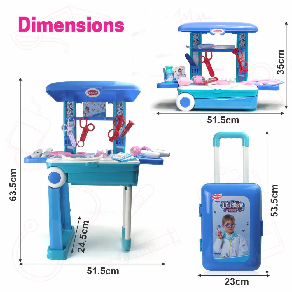 Chanak Doctor Kit for Kids 3+ Years | 13 Pc LED Instrument Set with Trolley – BIS Approved (Blue) - Image 9