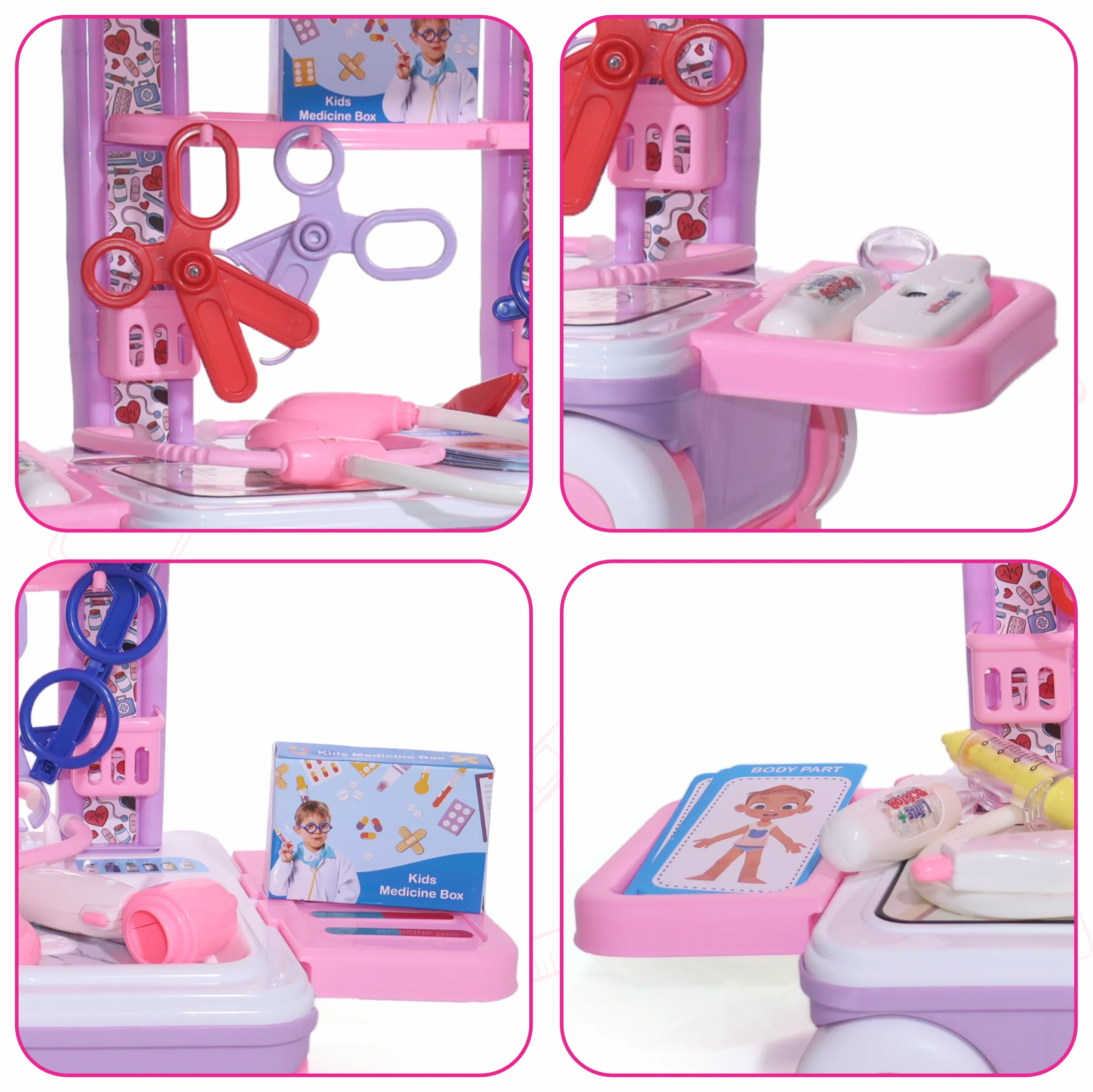 Chanak Doctor Kit for Kids 3+ Years | 13 Pc LED Instrument Set with Trolley – BIS Approved (Pink) - Image 4