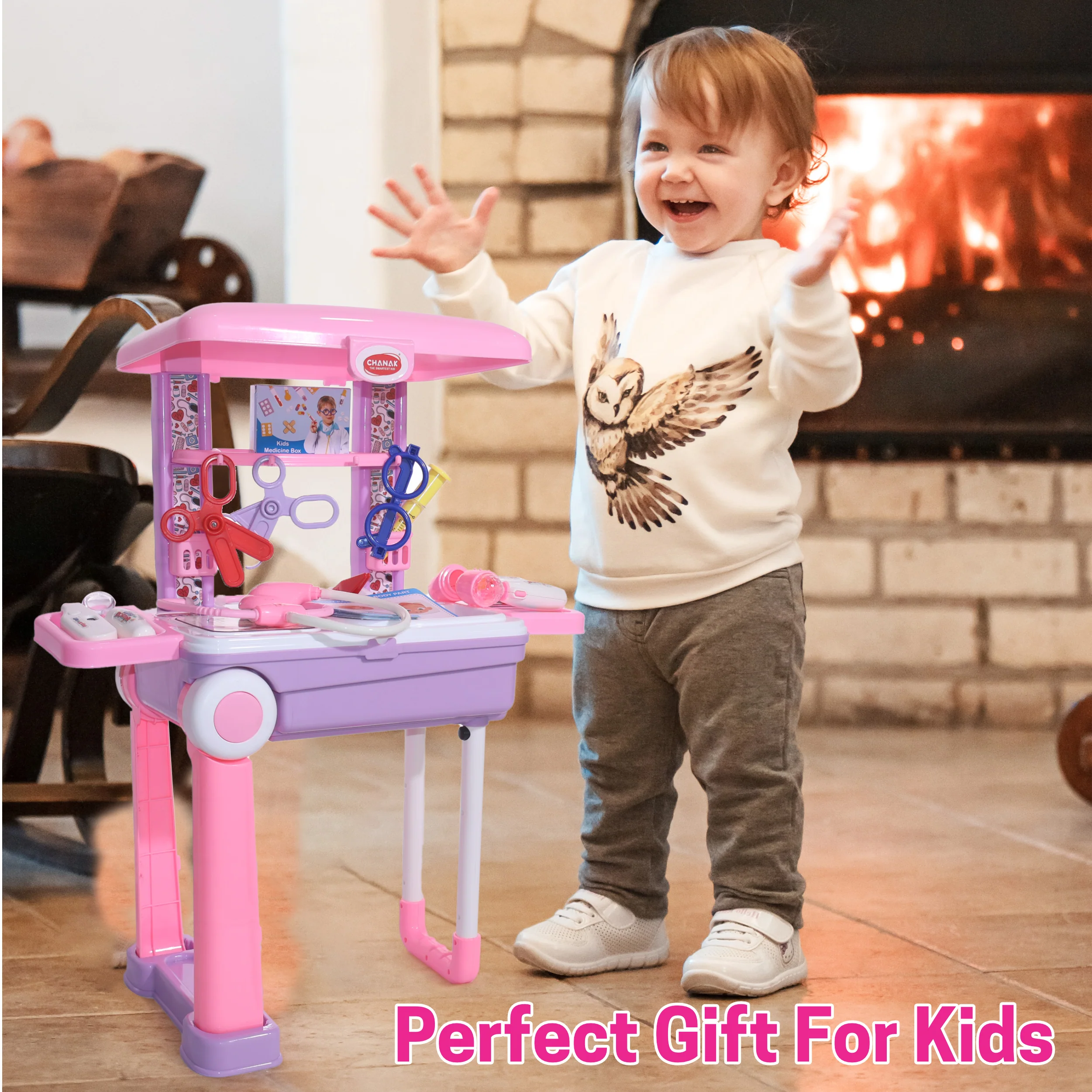 Chanak Doctor Kit for Kids 3+ Years | 13 Pc LED Instrument Set with Trolley – BIS Approved (Pink) - Image 8