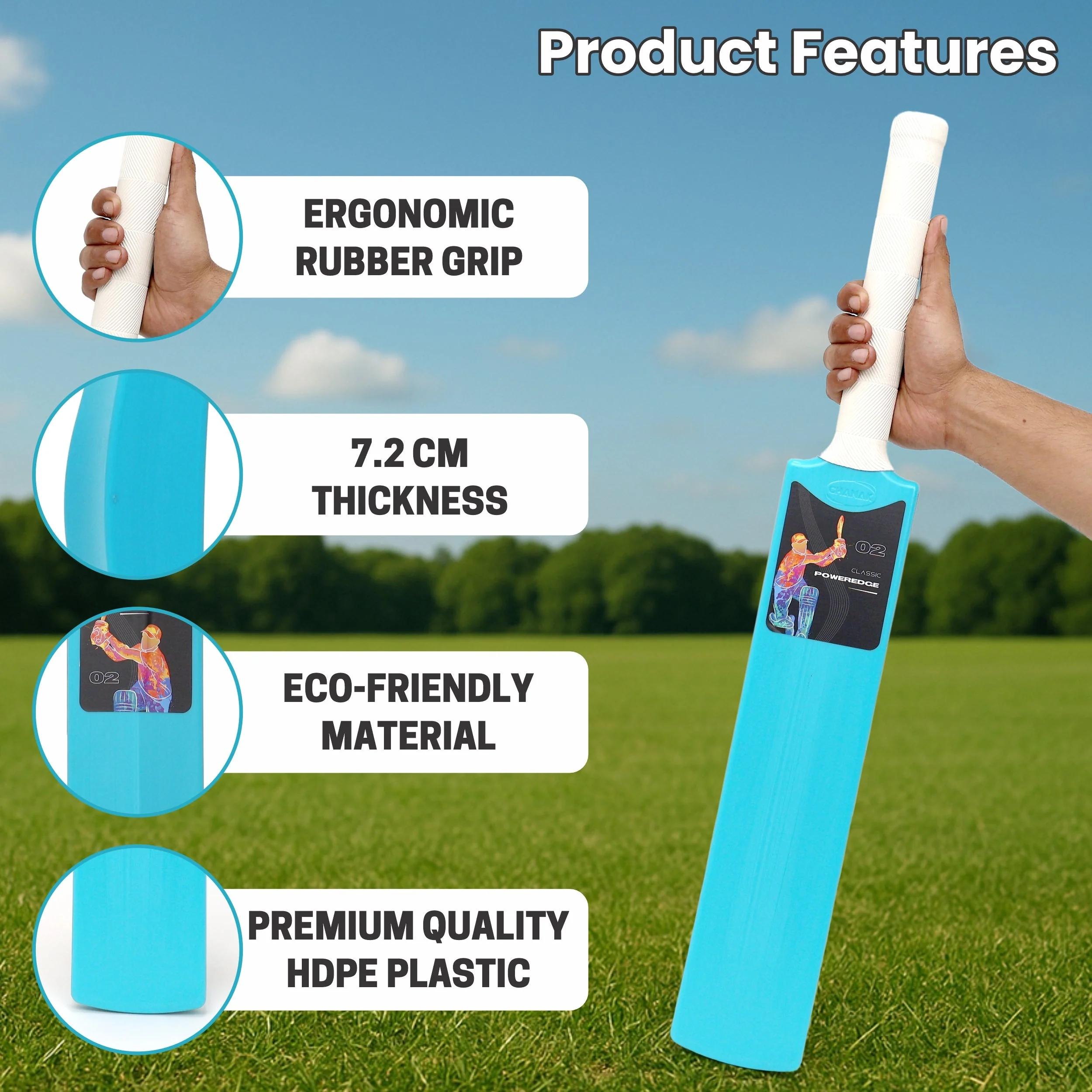 Chanak Big Cricket Turf Bat for Kids 5+ Years | 27.8 Inch Indoor & Outdoor Cricket Bat – BIS Approved (Blue) - Image 3