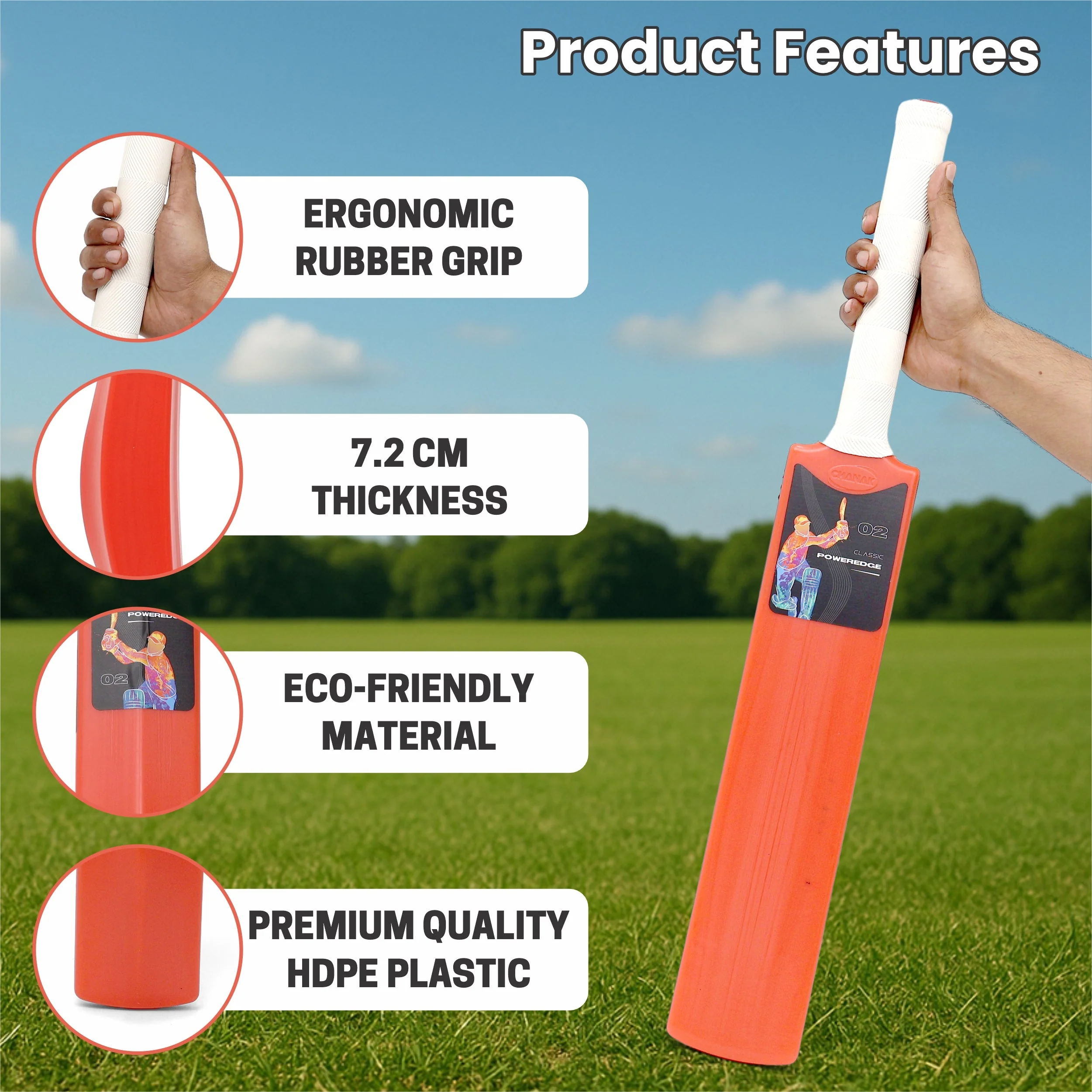Chanak Big Cricket Turf Bat for Kids 5+ Years | 27.8 Inch Indoor & Outdoor Cricket Bat – BIS Approved (Orange) - Image 2