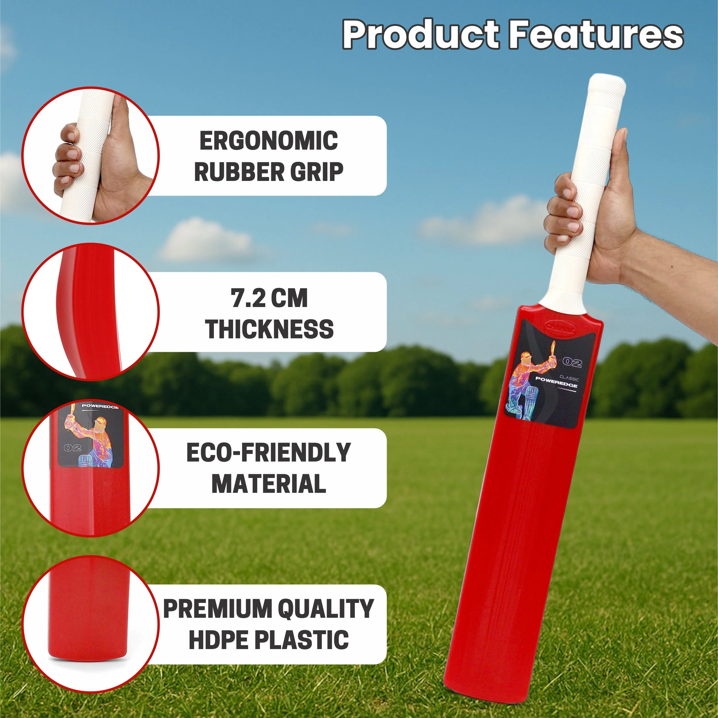 Chanak Big Cricket Turf Bat for Kids 5+ Years | 27.8 Inch Indoor & Outdoor Cricket Bat – BIS Approved (Red) - Image 3