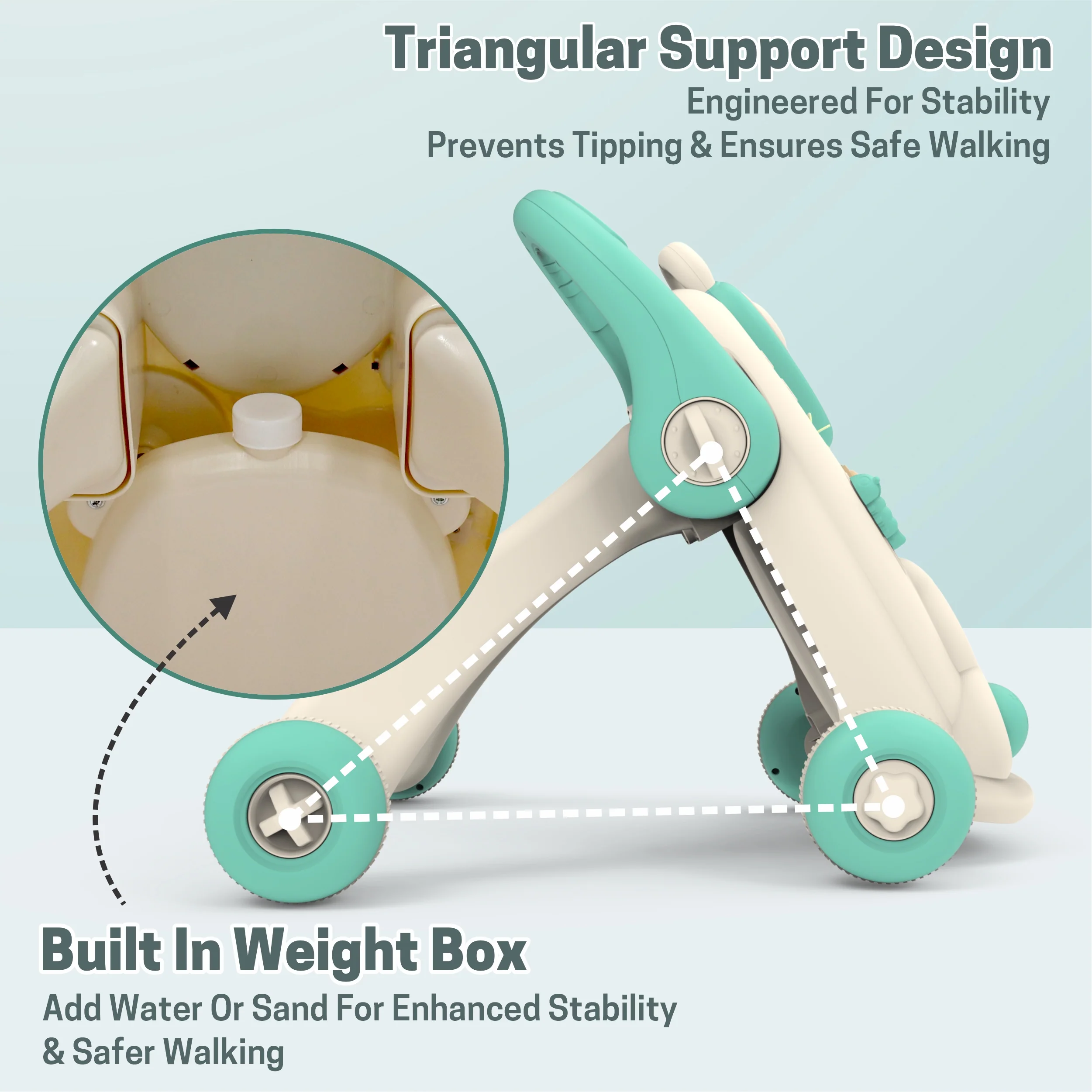 Chanak Happy Feet Baby Walker for 9+ Months | Adjustable Speed, Anti-Slip Wheels, Music & Activity Centre – BIS Approved (Turguoise) - Image 5