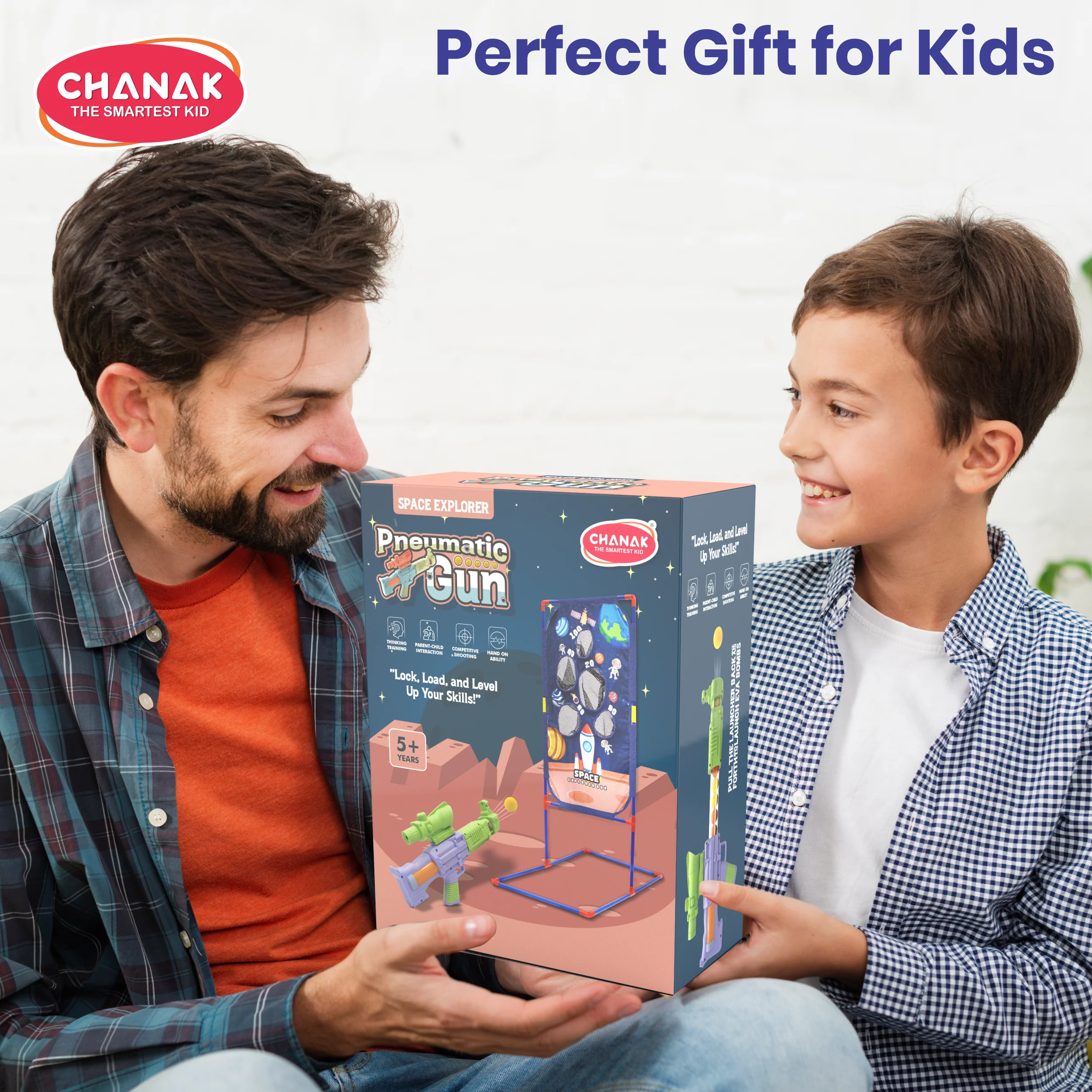 Chanak Pneumatic Gun Toy for Kids 5+ Years | Pack of 2 with 48 Foam Balls & Scoring Net – BIS Approved (Brown) - Image 5