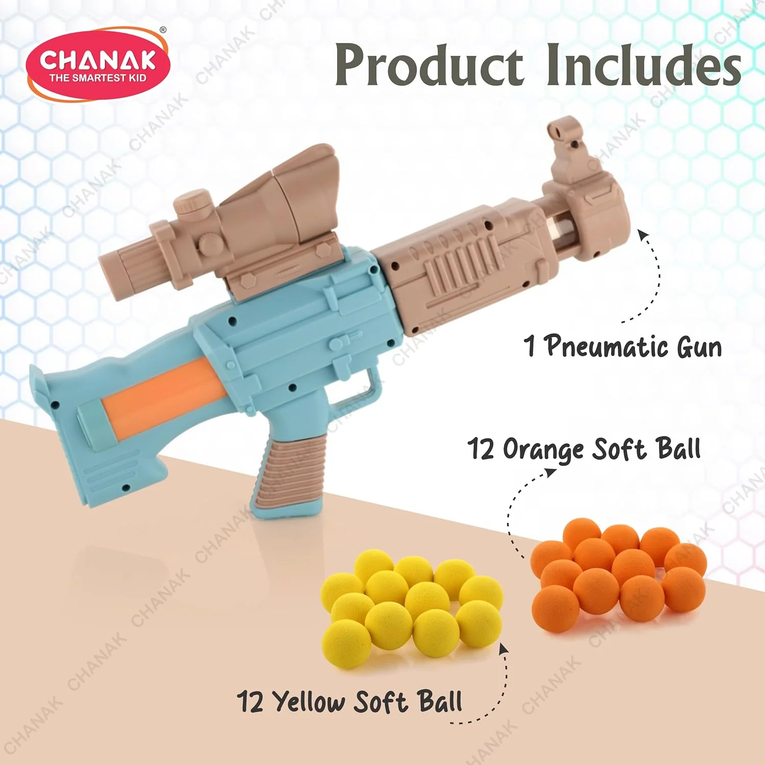 Chanak Pneumatic Gun Toy for Kids 5+ Years | 24 Soft Foam Balls, Indoor & Outdoor Use – BIS Approved (Brown) - Image 6