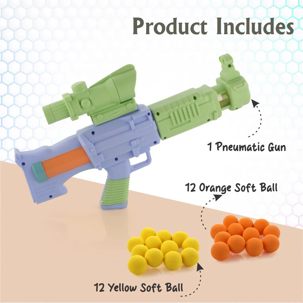 Chanak Pneumatic Gun Toy for Kids 5+ Years | Pack of 2 with 48 Foam Balls & Scoring Net – BIS Approved (Brown) - Image 7