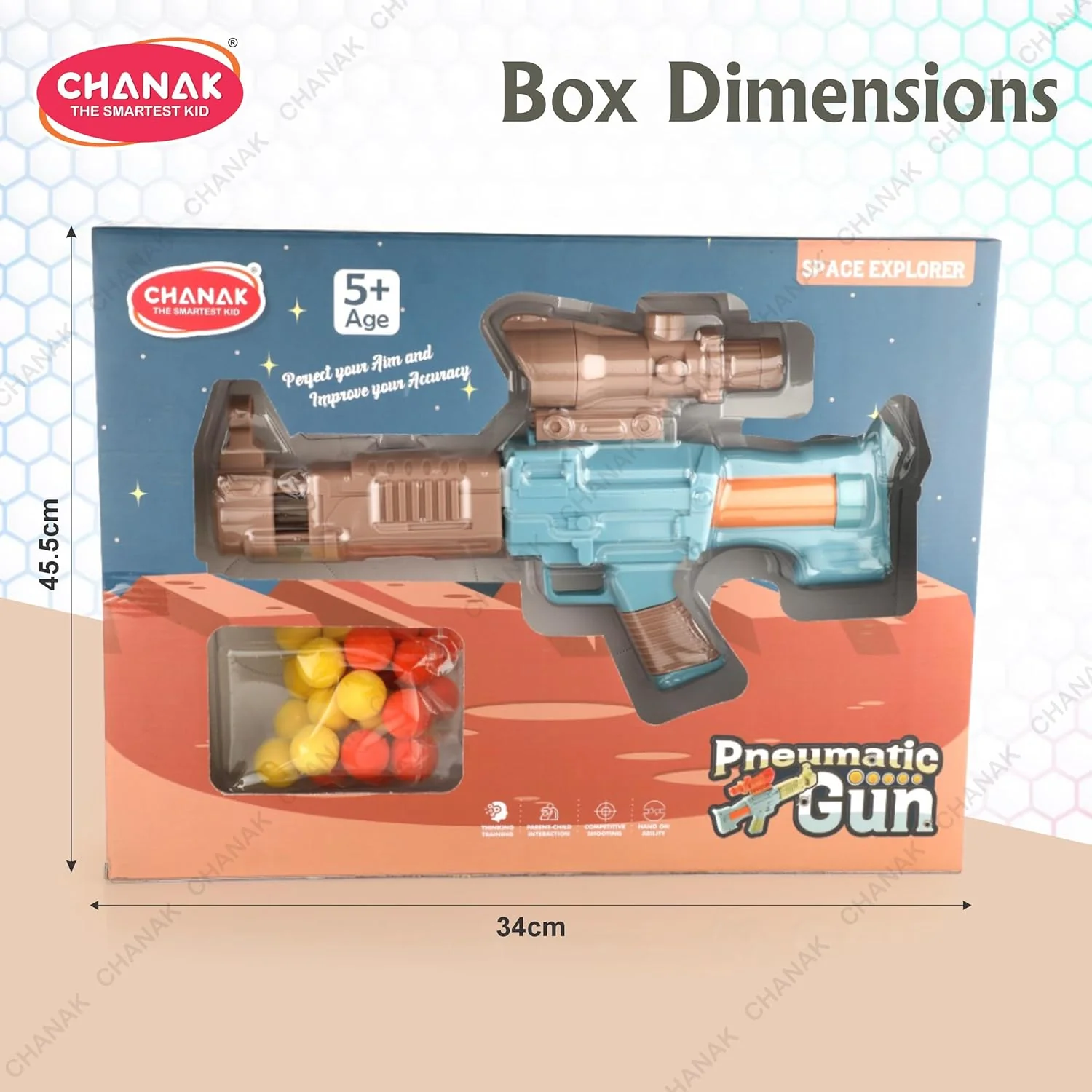Chanak Pneumatic Gun Toy for Kids 5+ Years | 24 Soft Foam Balls, Indoor & Outdoor Use – BIS Approved (Brown) - Image 4