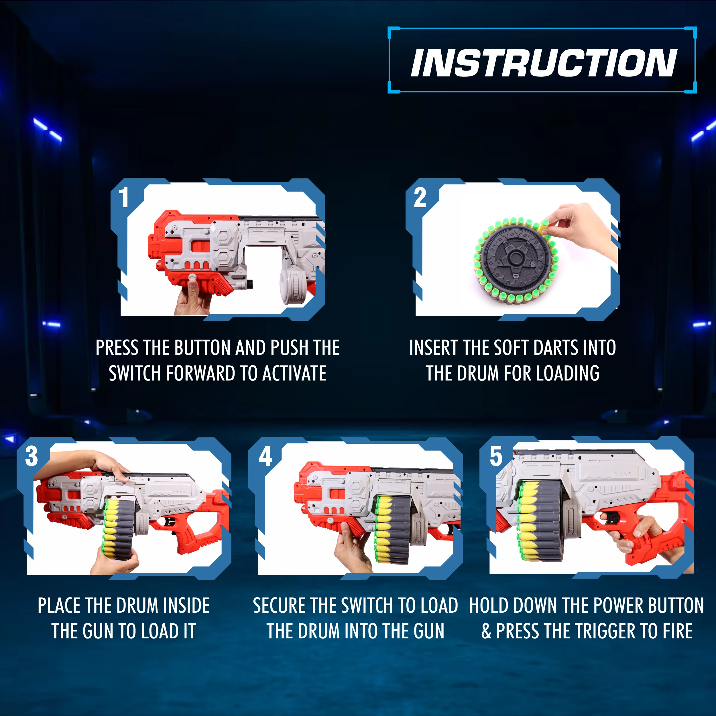 Chanak Motorized Dart Blaster Gun for Kids 5+ Years | 30 Foam Bullets, 60 Feet Range, Rechargeable – BIS Approved (Red-Grey) - Image 5