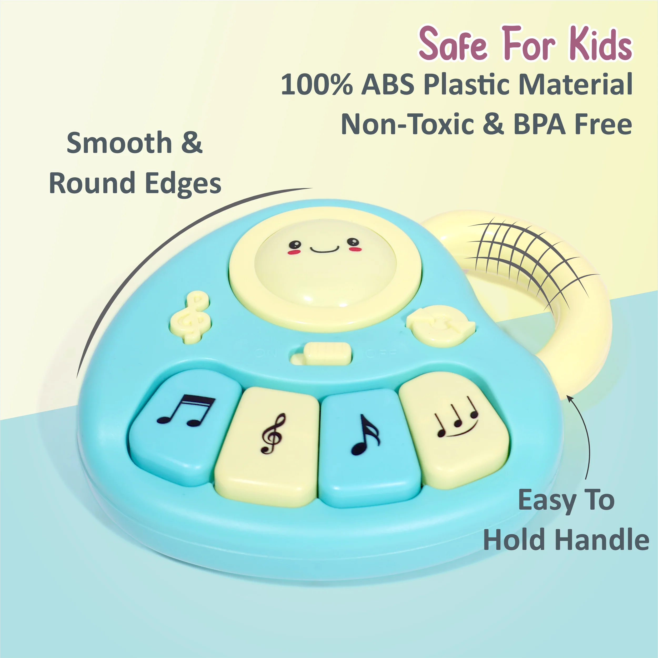 Chanak Baby Piano Musical Toy for 6-12 Months | 4 Keys, 31 Melodies with Flashing Lights – BIS Approved (Blue/Yellow) - Image 2