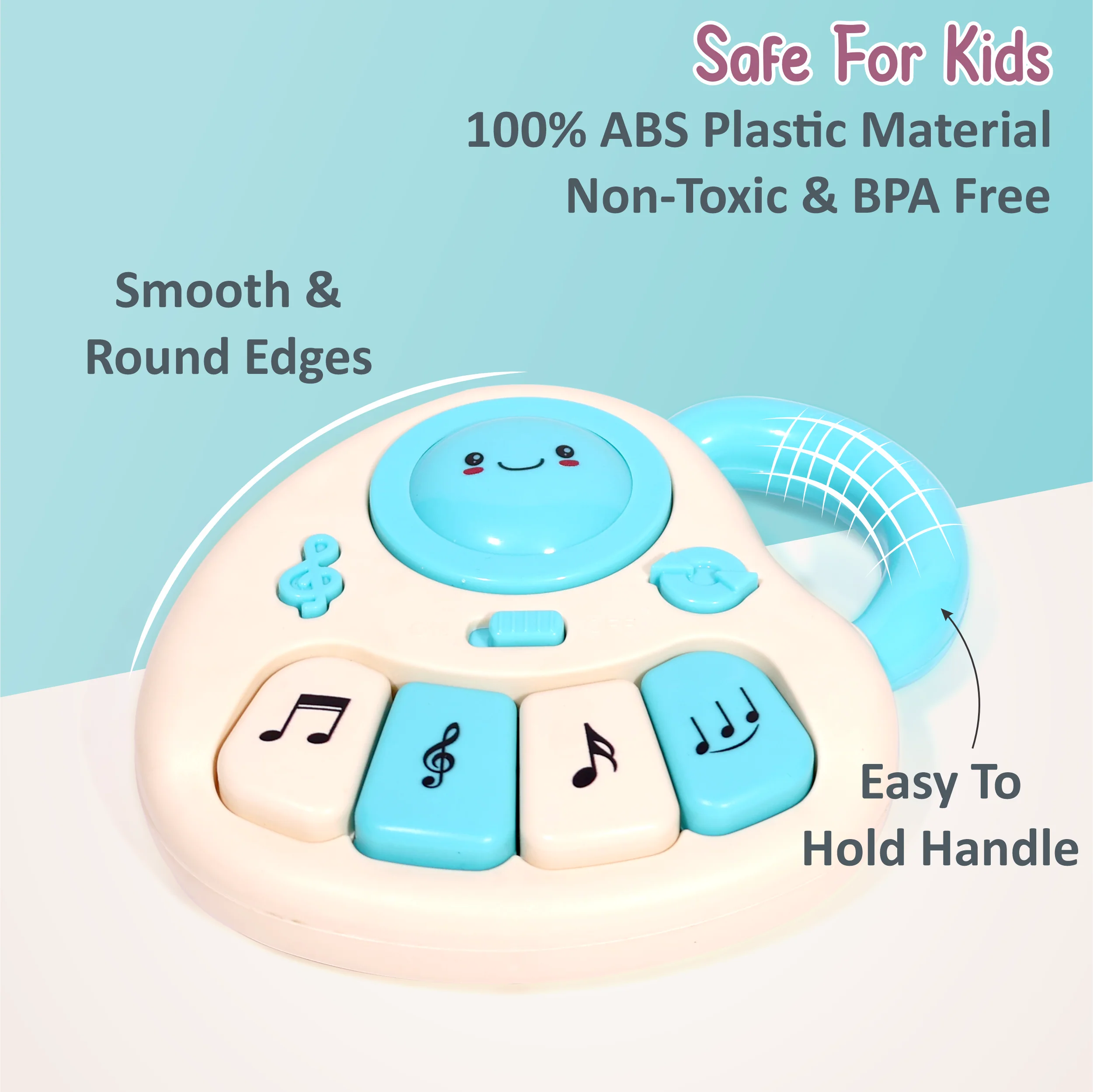 Chanak Baby Piano Musical Toy for 6-12 Months | 4 Keys, 31 Melodies with Flashing Lights – BIS Approved (White/Blue) - Image 3