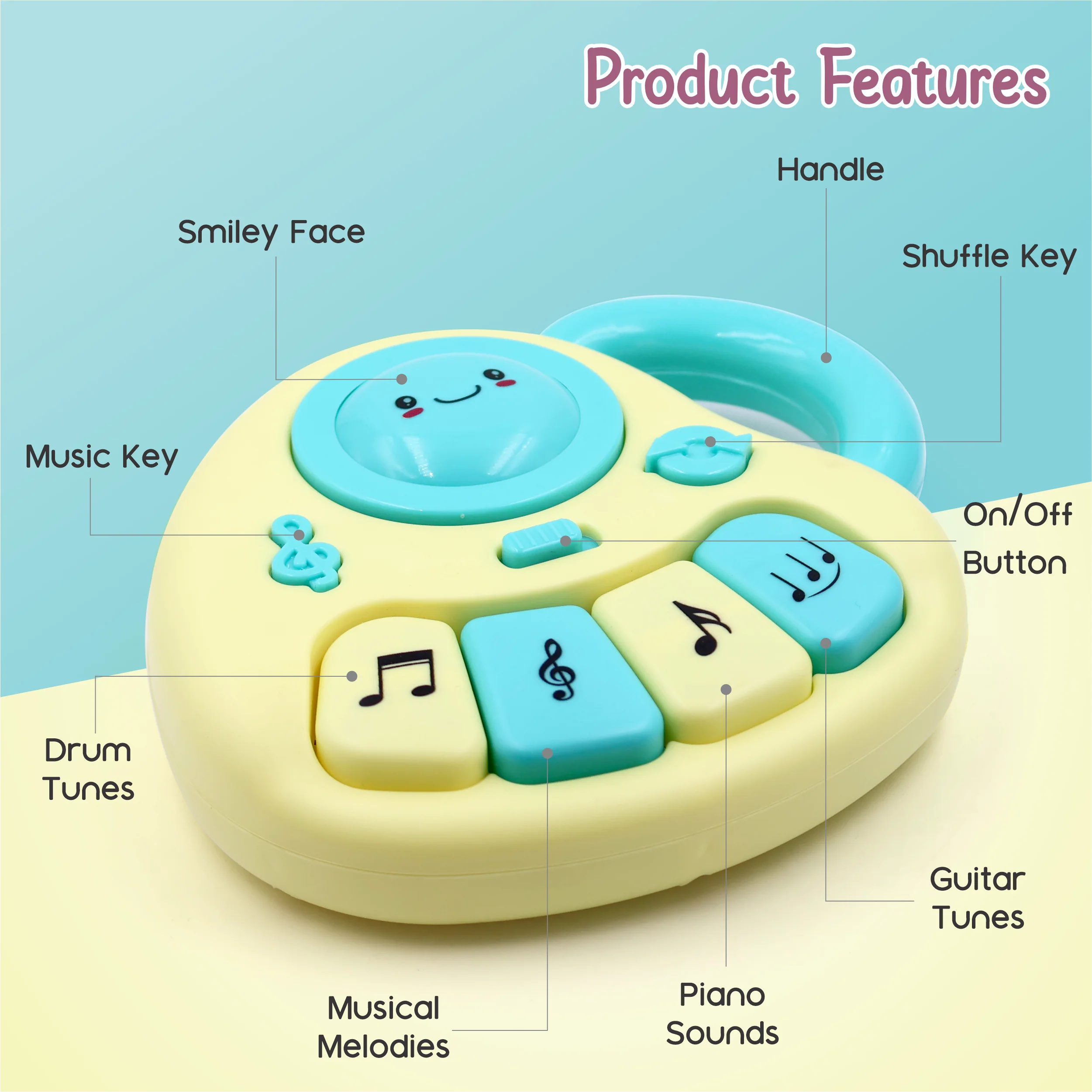 Chanak Baby Piano Musical Toy for 6-12 Months | 4 Keys, 31 Melodies with Flashing Lights – BIS Approved (Yellow/Blue) - Image 6