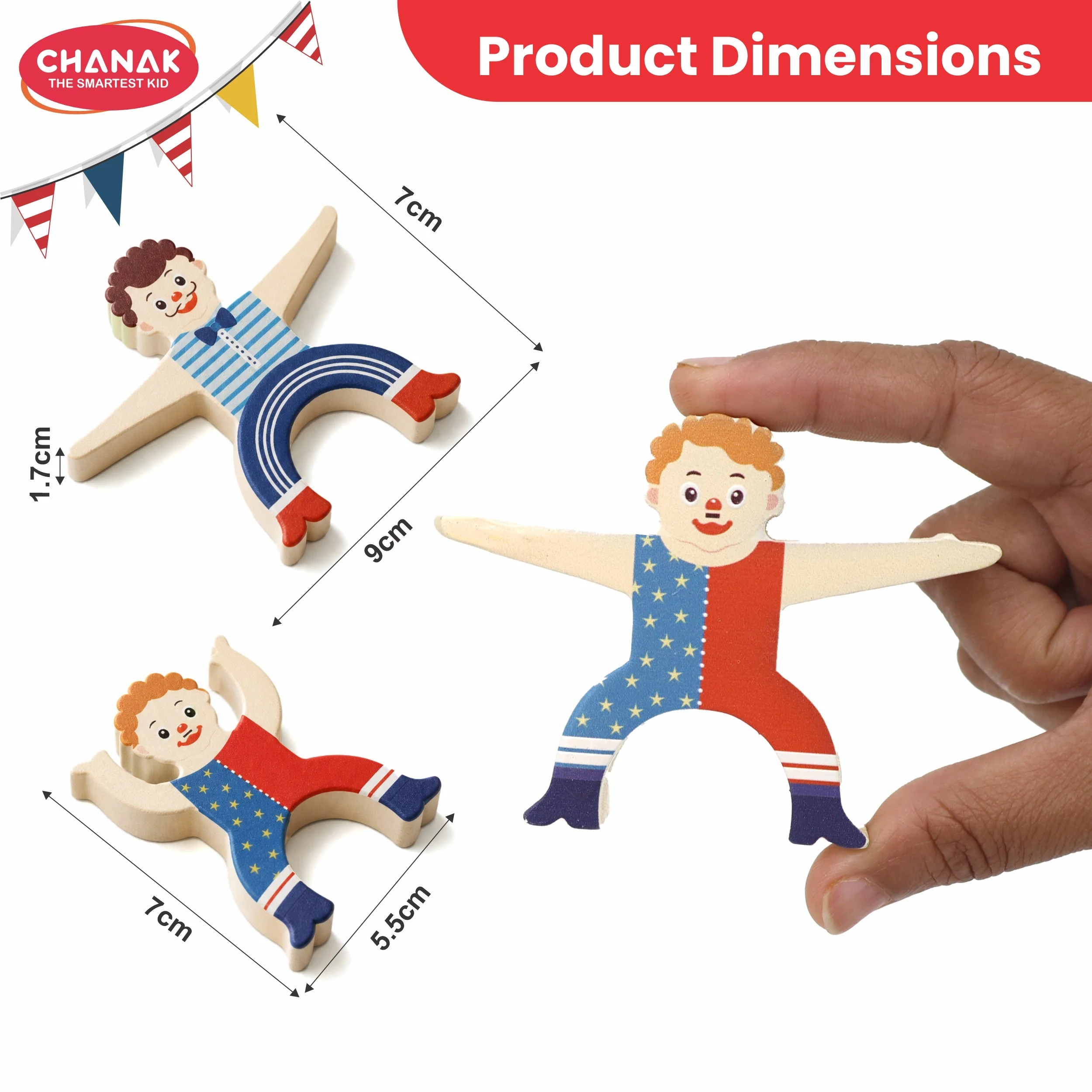 Chanak Wooden Human Balancing Toy for Kids 3+ Years | 16 Pcs Montessori Circus Clown Stacking Tower Game – BIS Approved - Image 3