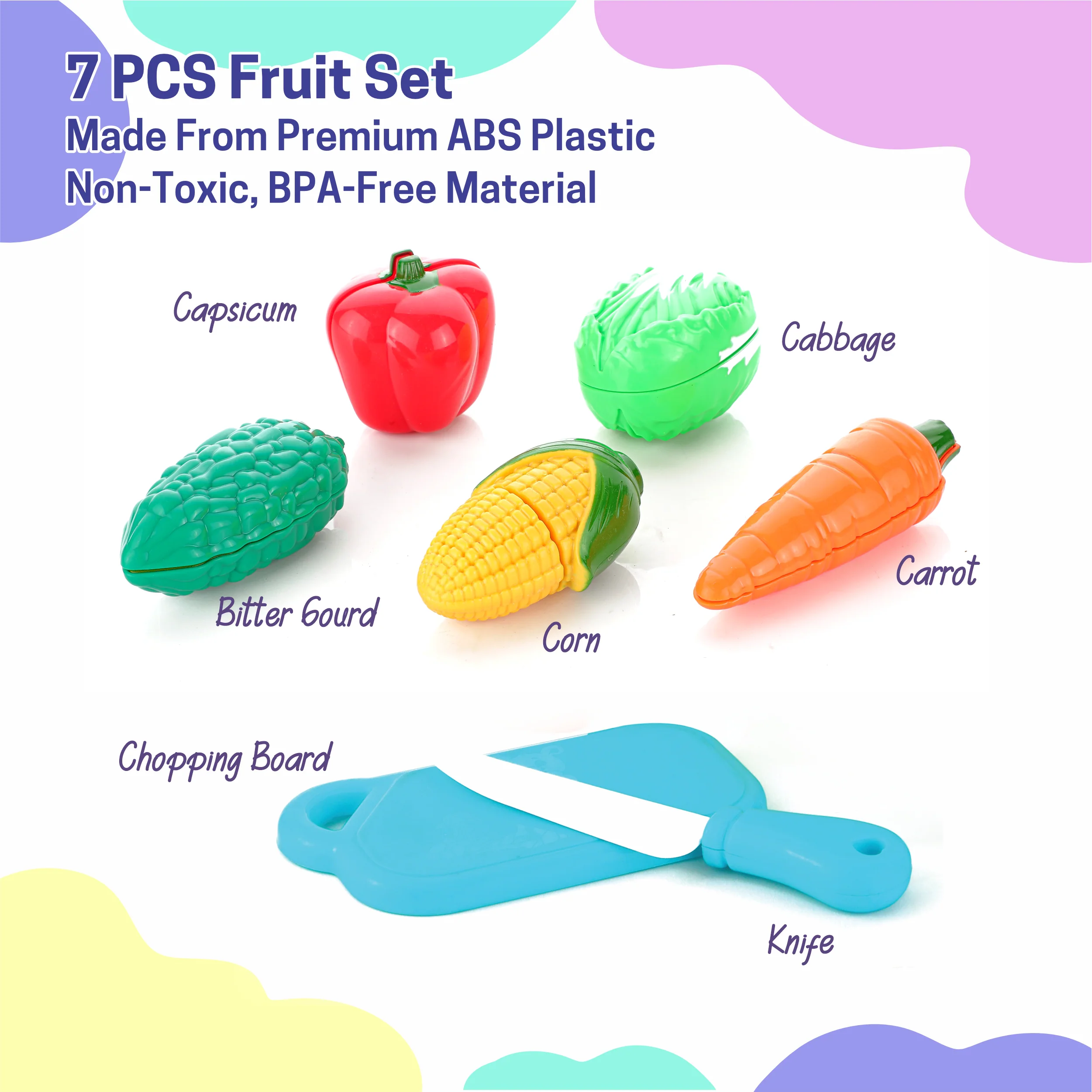 Chanak Vegetable Cutting Toy Set for Kids | Pretend Play Knife & Cutting Board Set – BIS Approved - Image 2
