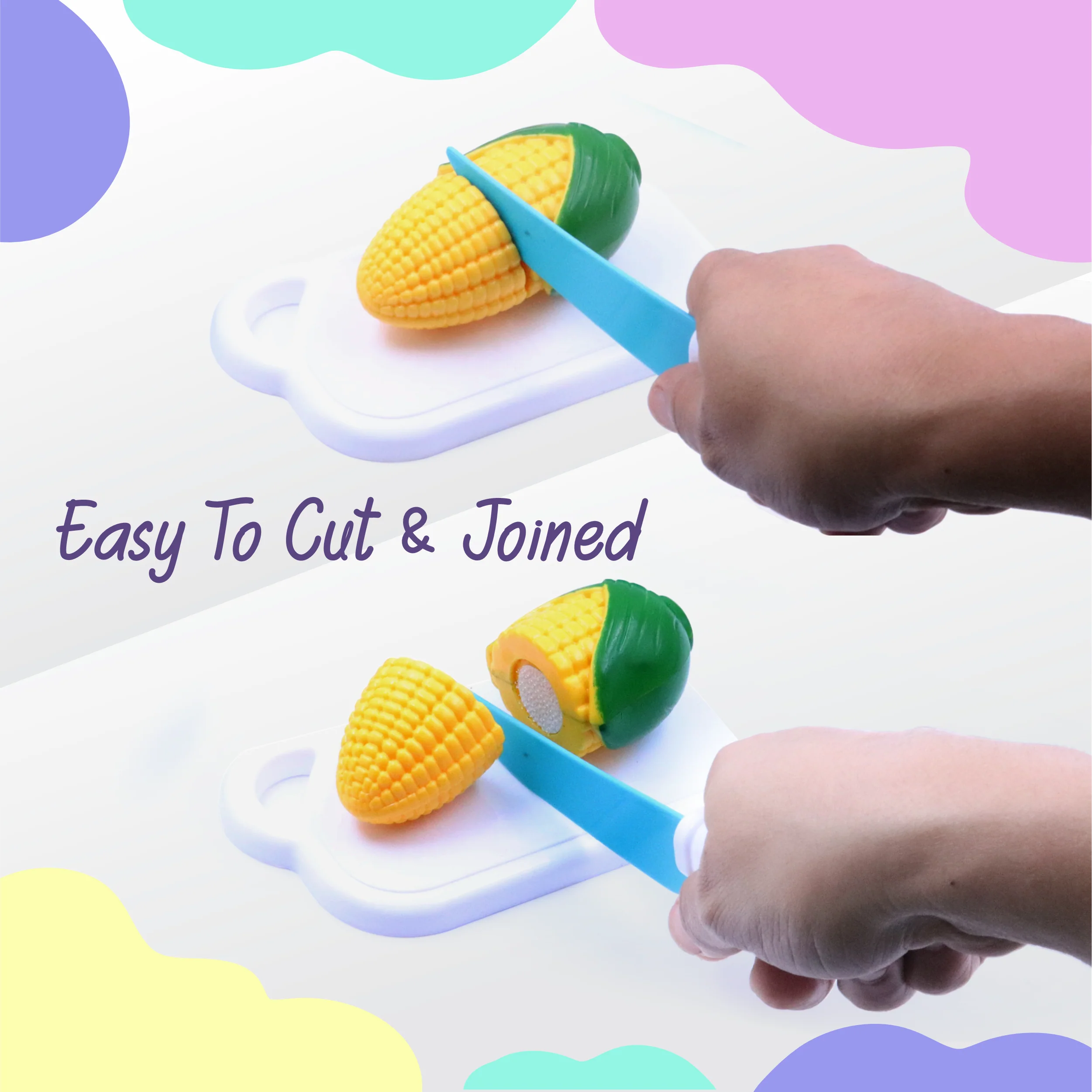 Chanak Fruit & Vegetable Cutting Toy Set for Kids | Combo Basket with Chopper Board & Knife – BIS Approved (Yellow) - Image 3