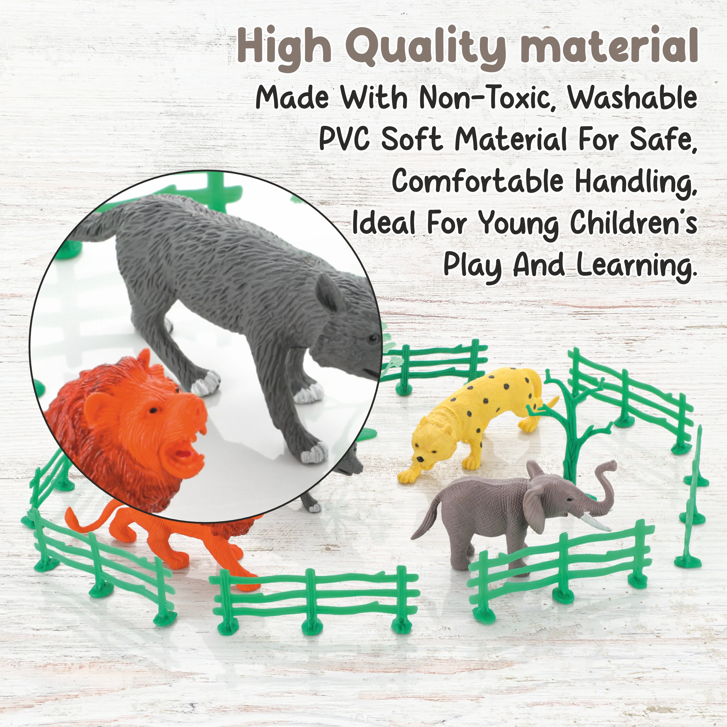 Chanak Wild Animal Toy Set with Tree & Fence for Kids 3+ Years | 15 Pcs Realistic Plastic Animals – BIS Approved - Image 4