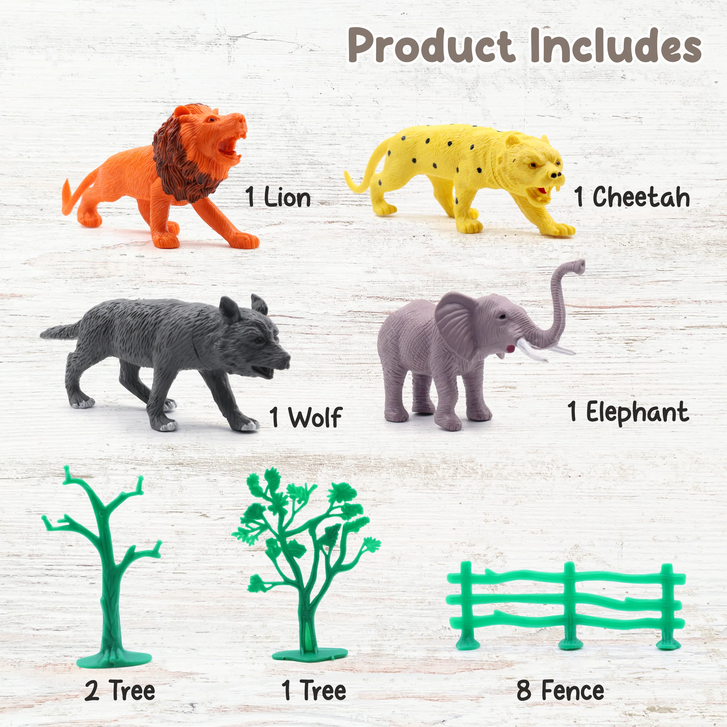 Chanak Wild Animal Toy Set with Tree & Fence for Kids 3+ Years | 15 Pcs Realistic Plastic Animals – BIS Approved - Image 5