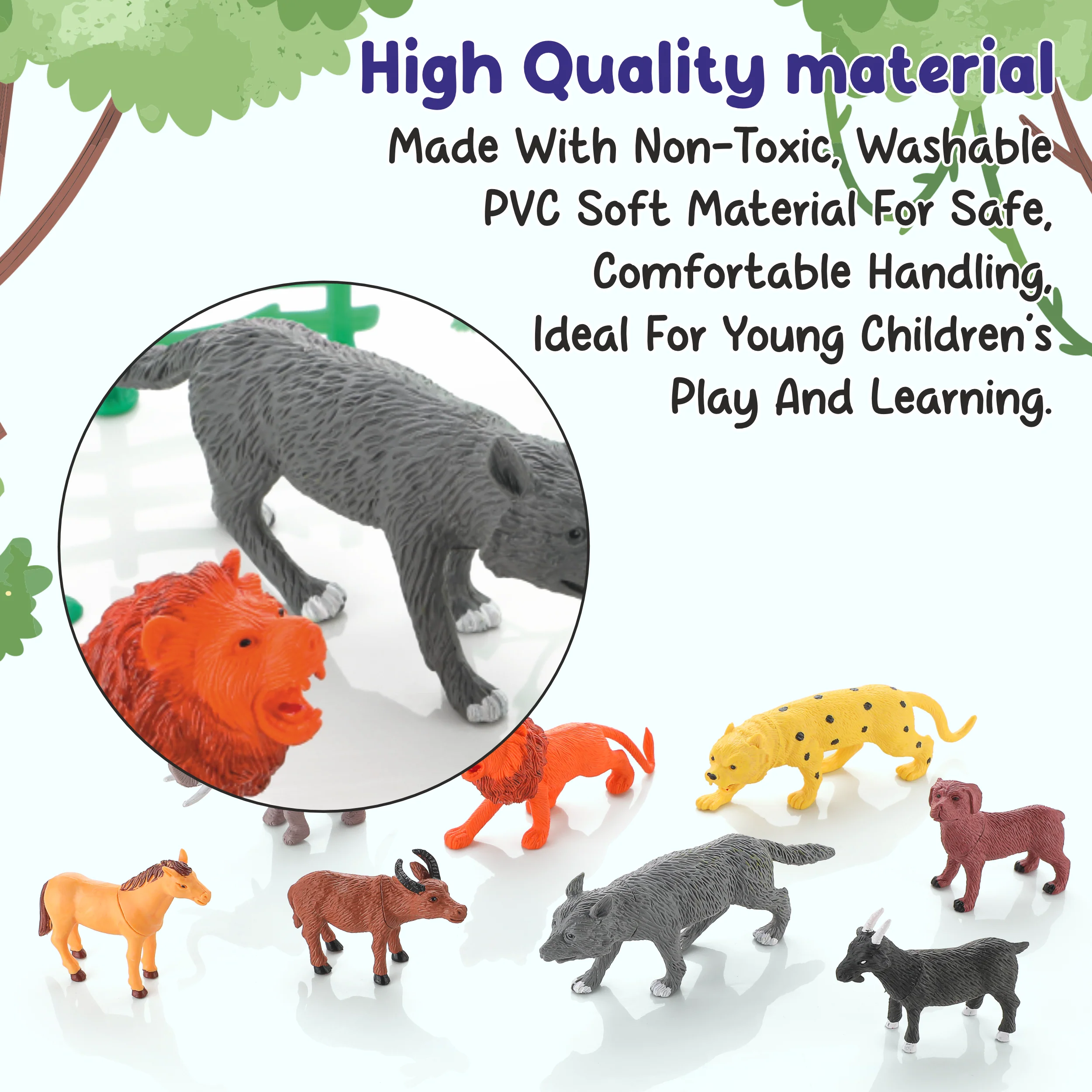 Chanak Wild & Farm Animal Toy Set for Kids 3+ Years | 8 Pcs Realistic Plastic Animals – BIS Approved - Image 3