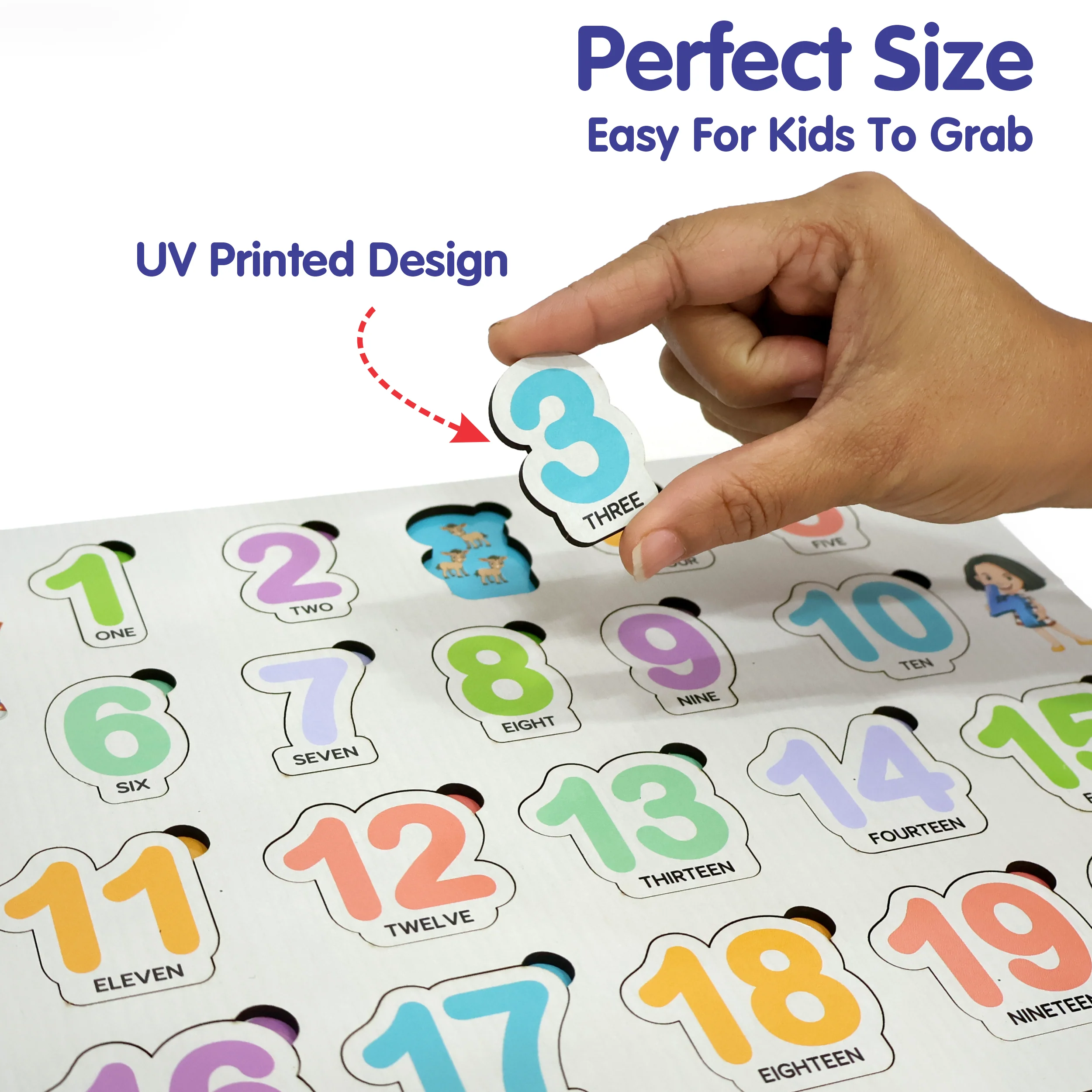 Chanak Wooden Number Puzzle 1-20 for Kids 2+ Years | Montessori Learning Board with Pictures – BIS Approved - Image 3