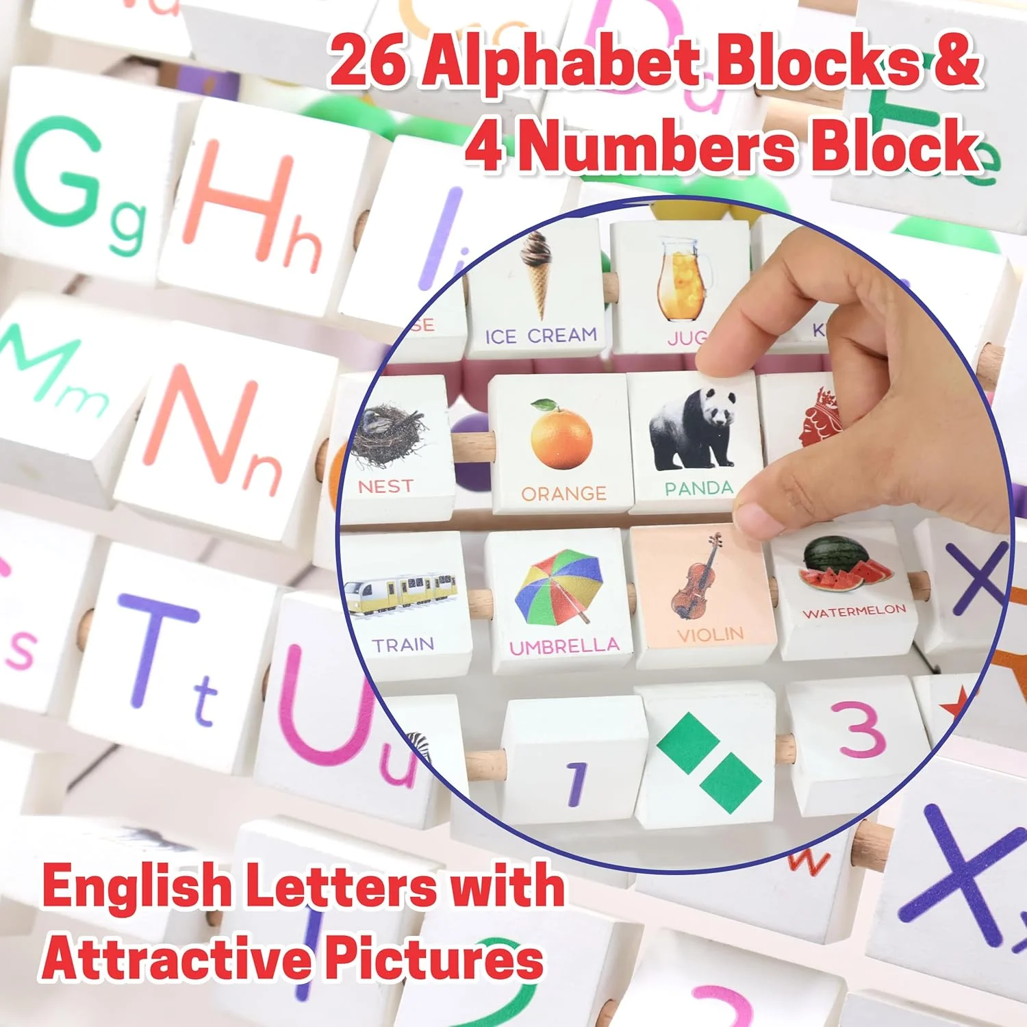 Chanak 5-in-1 Wooden Activity Triangle for Kids 1+ Year | Abacus, Alphabets, Clock & Writing Board – BIS Approved - Image 4