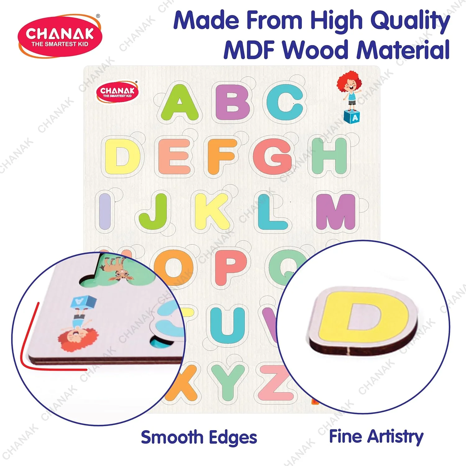 Chanak Wooden Alphabet Puzzle for Kids 2+ Years | 26 Pc Montessori ABC Learning Board with Pictures – BIS Approved - Image 3