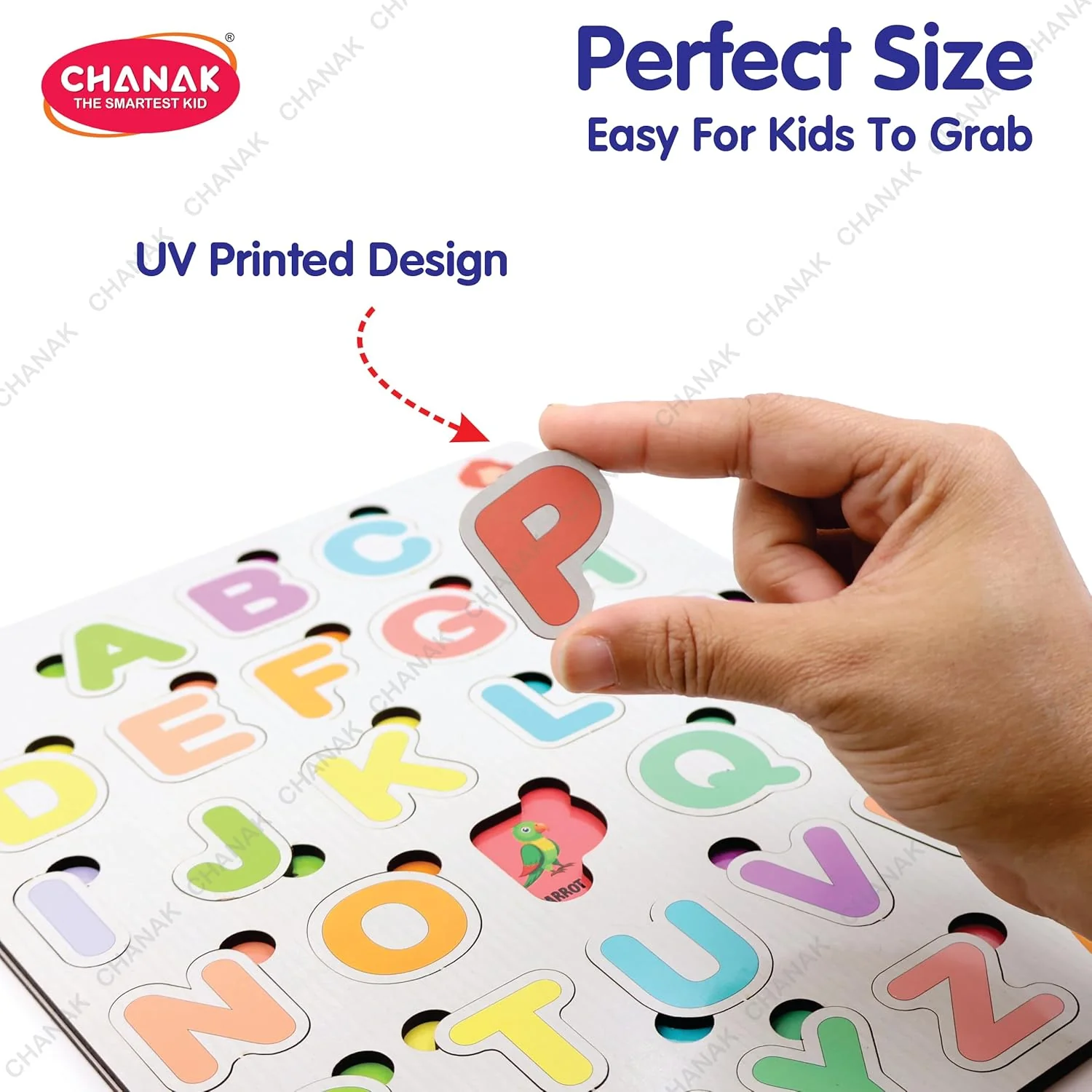 Chanak Wooden Alphabet Puzzle for Kids 2+ Years | 26 Pc Montessori ABC Learning Board with Pictures – BIS Approved - Image 4